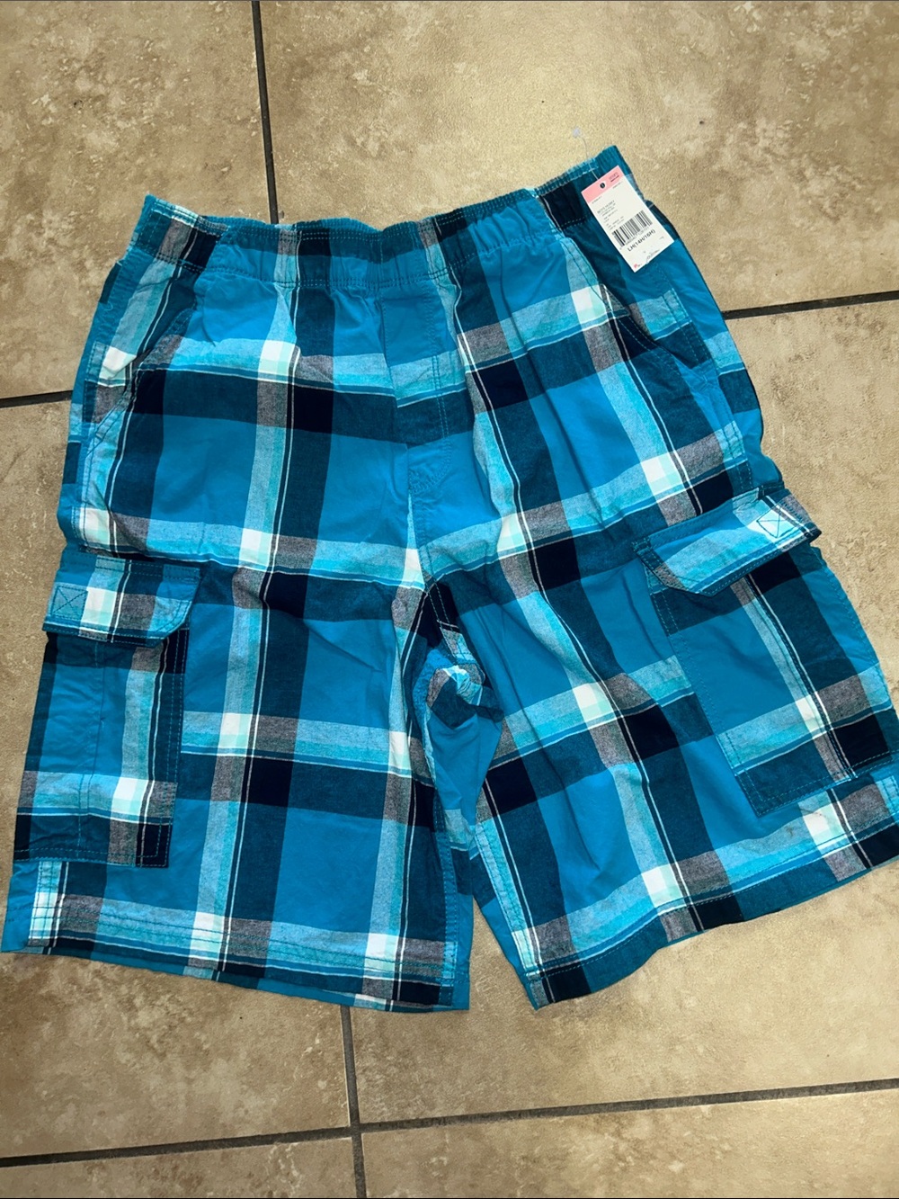 Boy’s husky Blue Plaid pull on Cargo Shorts